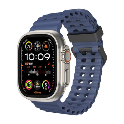 For Apple Watch Ultra 49mm Ocean Dual-Row Hole Silicone Watch Band(Midnight Blue) by bashfashion