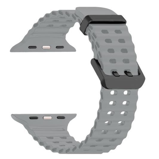 For Apple Watch Ultra 49mm Ocean Dual-Row Hole Silicone Watch Band(Cloudy Gray) by bashfashion