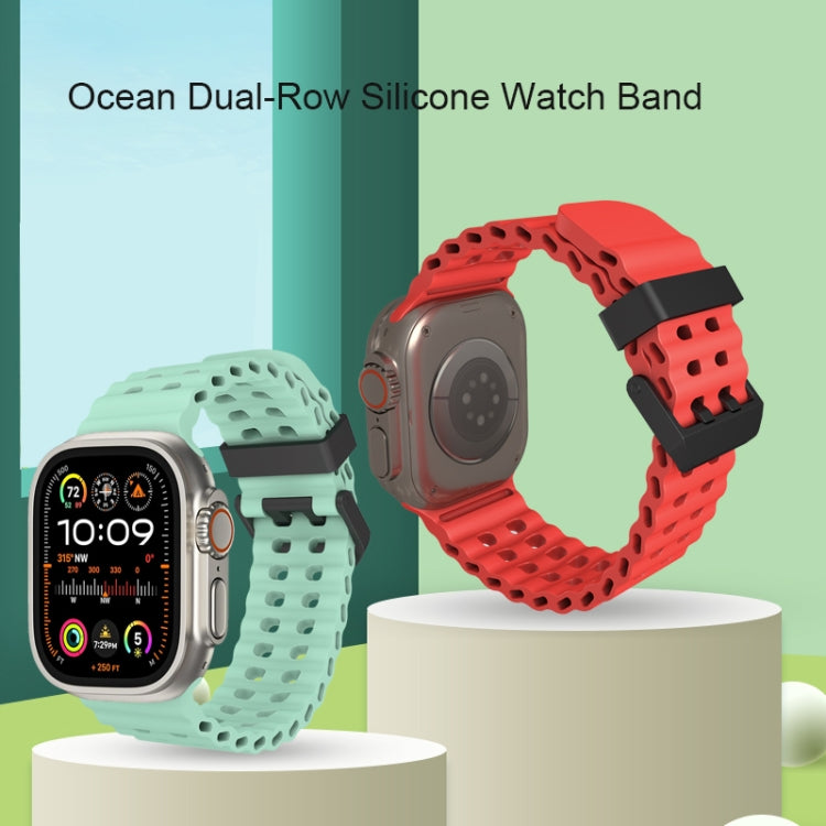 For Apple Watch Ultra 49mm Ocean Dual-Row Hole Silicone Watch Band(Forest Green) by bashfashion