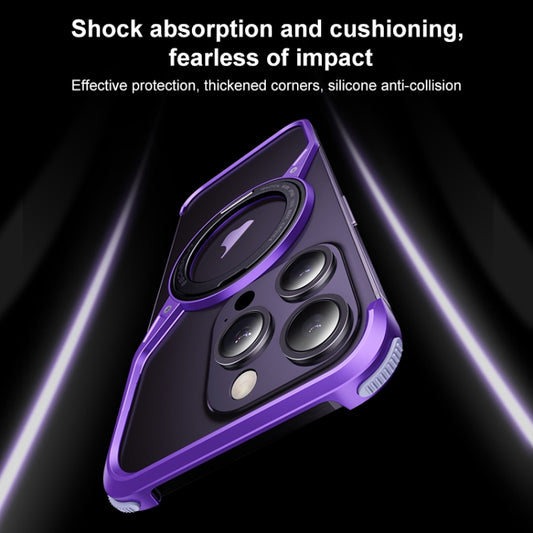 For iPhone 16 Pro Max Frameless Rotation Holder Magsafe Metal Phone Case(Dark Purple) by bashfashion