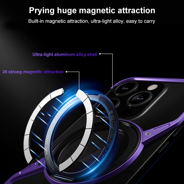For iPhone 16 Frameless Rotation Holder Magsafe Metal Phone Case(Dark Purple) by bashfashion