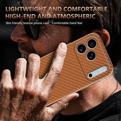 For iPhone 17 Pro Max AZNS Electroplated Edge Carbon Fiber Texture Phone Case(Brown) by AZNS