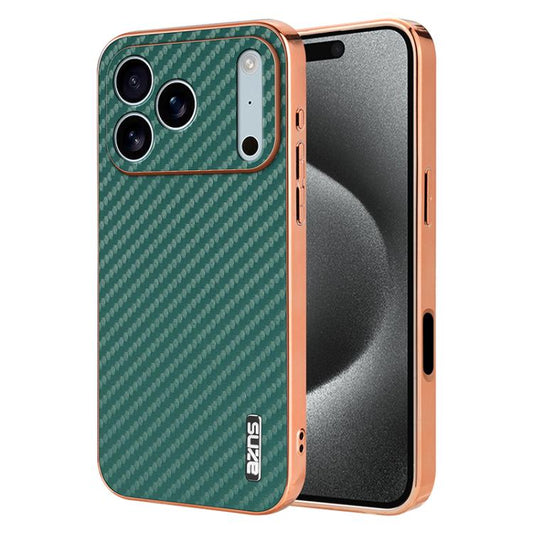 For iPhone 17 Pro Max AZNS Electroplated Edge Carbon Fiber Texture Phone Case(Green) by AZNS