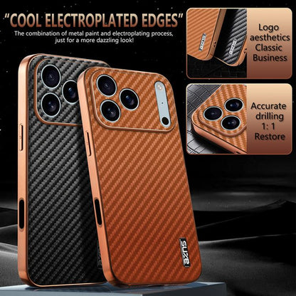 For iPhone 17 Pro AZNS Electroplated Edge Carbon Fiber Texture Phone Case(Brown) by AZNS