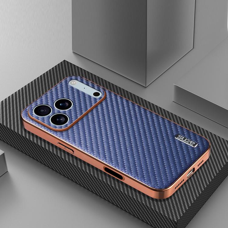 For iPhone 17 Pro AZNS Electroplated Edge Carbon Fiber Texture Phone Case(Blue) by AZNS
