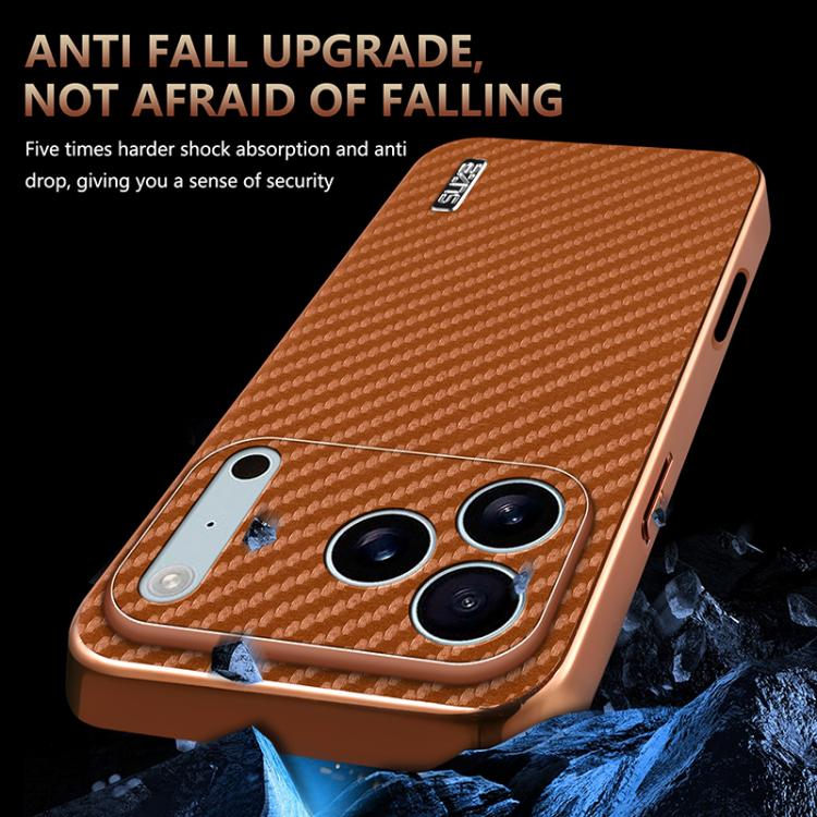 For iPhone 17 Pro AZNS Electroplated Edge Carbon Fiber Texture Phone Case(Blue) by AZNS
