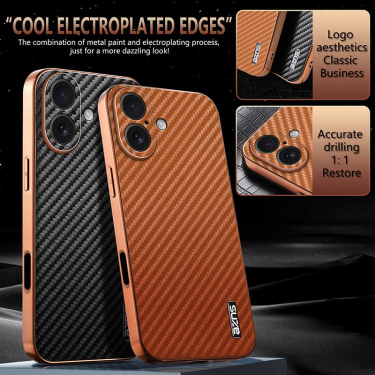 For iPhone 17 AZNS Electroplated Edge Carbon Fiber Texture Phone Case(Brown) by AZNS