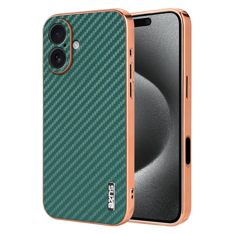 For iPhone 17 AZNS Electroplated Edge Carbon Fiber Texture Phone Case(Green) by AZNS