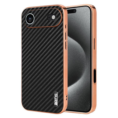 For iPhone Air AZNS Electroplated Edge Carbon Fiber Texture Phone Case(Black) by AZNS