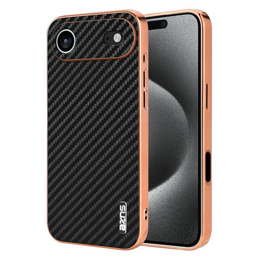 For iPhone Air AZNS Electroplated Edge Carbon Fiber Texture Phone Case(Black) by AZNS