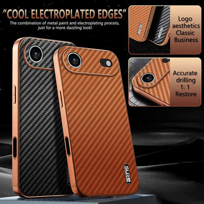 For iPhone Air AZNS Electroplated Edge Carbon Fiber Texture Phone Case(Black) by AZNS
