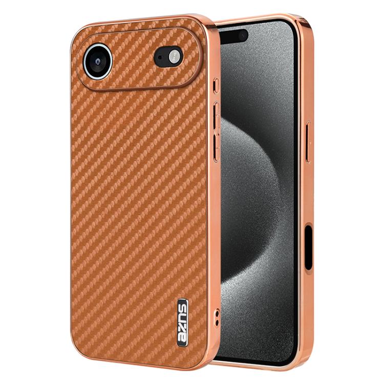 For iPhone Air AZNS Electroplated Edge Carbon Fiber Texture Phone Case(Brown) by AZNS
