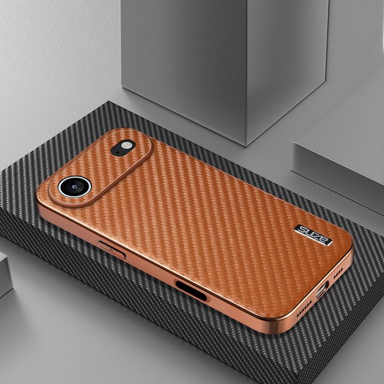 For iPhone Air AZNS Electroplated Edge Carbon Fiber Texture Phone Case(Brown) by AZNS