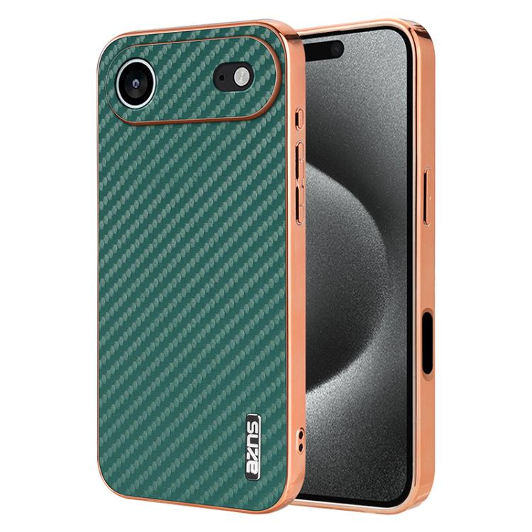 For iPhone Air AZNS Electroplated Edge Carbon Fiber Texture Phone Case(Green) by AZNS