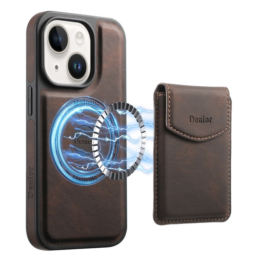For iPhone 15 Plus / 14 Plus Denior D19 Skin Feel MagSafe Detachable Card Slot Phone Case(Brown) by Denior