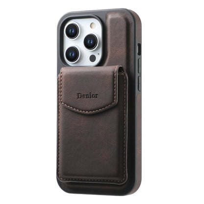 For iPhone 15 Pro Denior D20 Skin Feel MagSafe Holder Detachable Card Slot Phone Case(Brown) by Denior