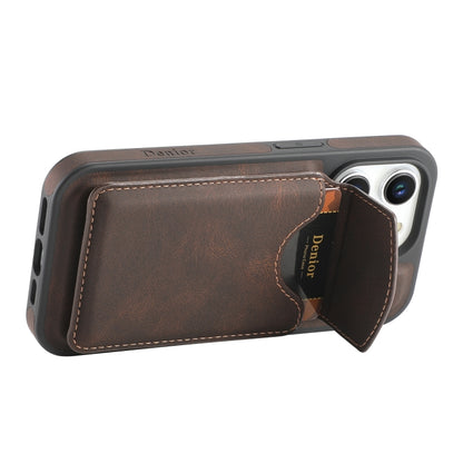 For iPhone 15 Plus / 14 Plus Denior D20 Skin Feel MagSafe Holder Detachable Card Slot Phone Case(Brown) by Denior