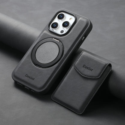 For iPhone 15 Denior D20 Skin Feel MagSafe Holder Detachable Card Slot Phone Case(Black) by Denior