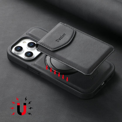 For iPhone 15 Denior D20 Skin Feel MagSafe Holder Detachable Card Slot Phone Case(Black) by Denior