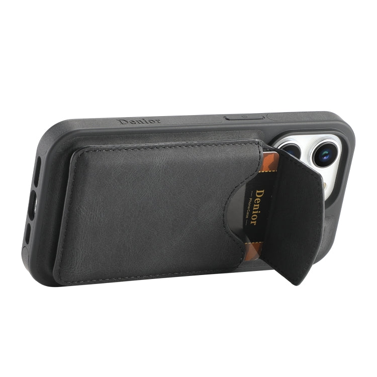 For iPhone 15 Denior D20 Skin Feel MagSafe Holder Detachable Card Slot Phone Case(Black) by Denior