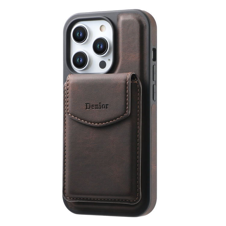 For iPhone 14 Pro Denior D20 Skin Feel MagSafe Holder Detachable Card Slot Phone Case(Brown) by Denior