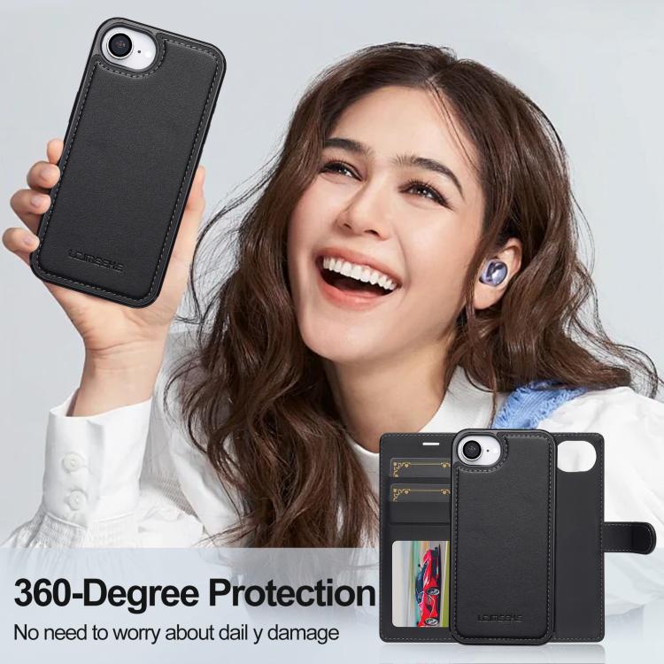 For iPhone 16e LC.IMEEKE L2 Series Detachable Magsafe PU Phone Case with Lanyard(Black) by LC.IMEEKE