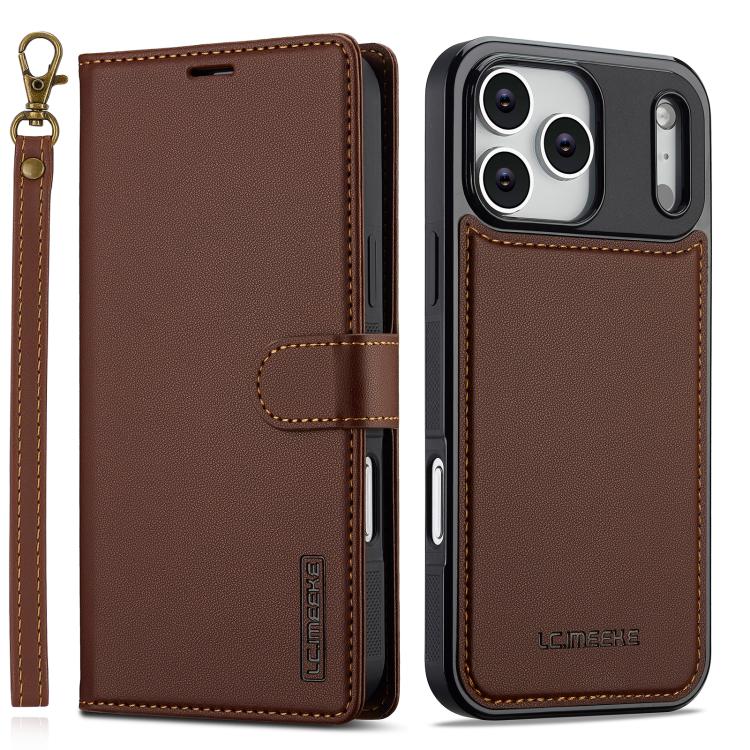 For iPhone 17 Pro Max LC.IMEEKE L2 Series Detachable Magsafe PU Phone Case with Lanyard(Brown) by LC.IMEEKE