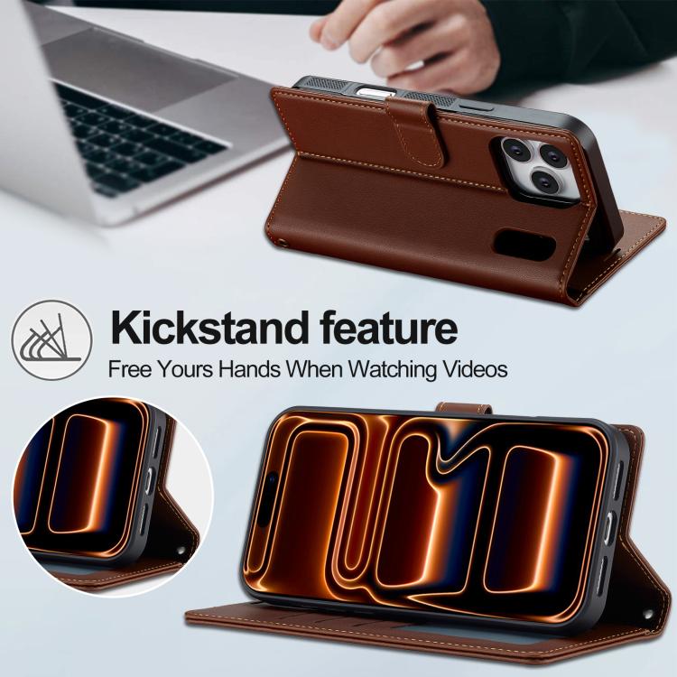 For iPhone 17 Pro Max LC.IMEEKE L2 Series Detachable Magsafe PU Phone Case with Lanyard(Brown) by LC.IMEEKE