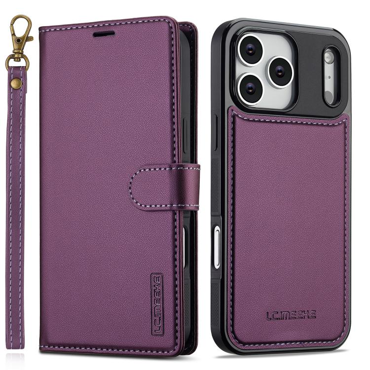 For iPhone 17 Pro Max LC.IMEEKE L2 Series Detachable Magsafe PU Phone Case with Lanyard(Purple) by LC.IMEEKE