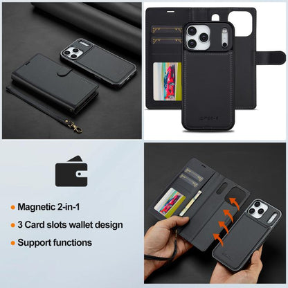 For iPhone 17 Pro LC.IMEEKE L2 Series Detachable Magsafe PU Phone Case with Lanyard(Black) by LC.IMEEKE