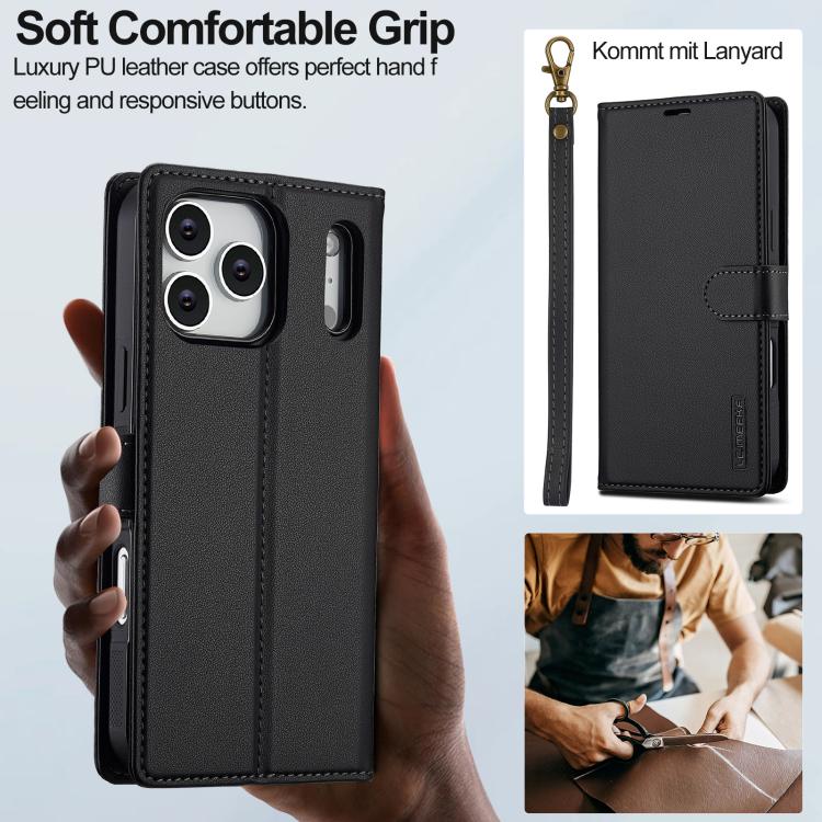For iPhone 17 Pro LC.IMEEKE L2 Series Detachable Magsafe PU Phone Case with Lanyard(Black) by LC.IMEEKE
