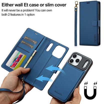 For iPhone 17 Pro LC.IMEEKE L2 Series Detachable Magsafe PU Phone Case with Lanyard(Blue) by LC.IMEEKE