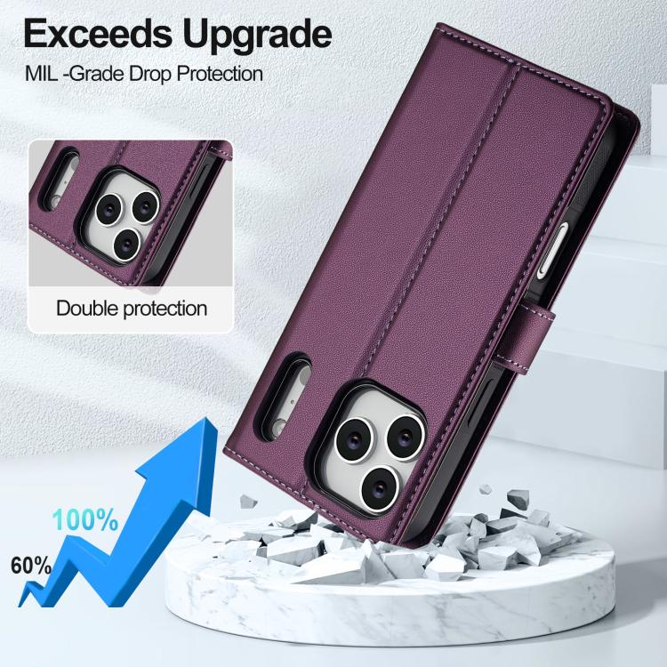 For iPhone 17 Pro LC.IMEEKE L2 Series Detachable Magsafe PU Phone Case with Lanyard(Purple) by LC.IMEEKE