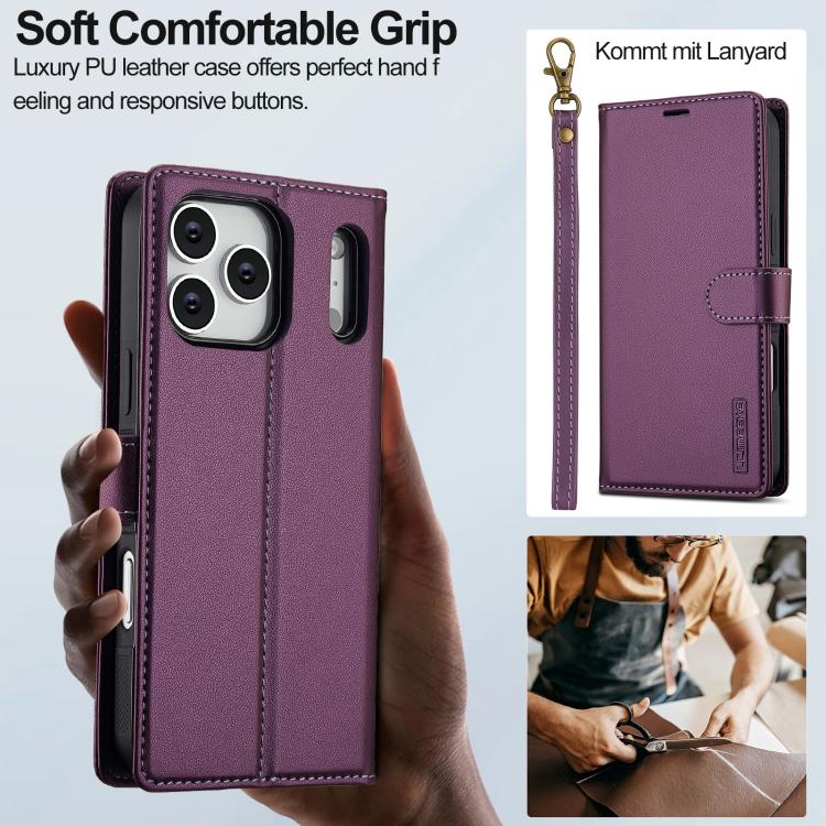 For iPhone 17 Pro LC.IMEEKE L2 Series Detachable Magsafe PU Phone Case with Lanyard(Purple) by LC.IMEEKE