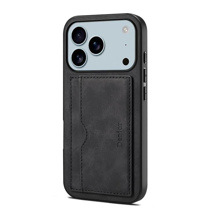 For iPhone 17 Pro Max Denior D08 PU Single Card Slot Holder Phone Case(Black) by Denior