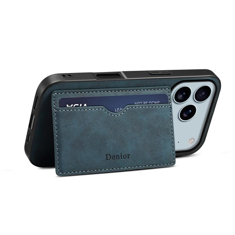 For iPhone 17 Pro Max Denior D08 PU Single Card Slot Holder Phone Case(Blue) by Denior