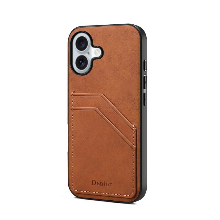 For iPhone 17 Denior D09 PU Dual Card Slot Back Cover Phone Case(Brown) by Denior