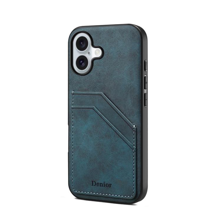 For iPhone 17 Denior D09 PU Dual Card Slot Back Cover Phone Case(Blue) by Denior
