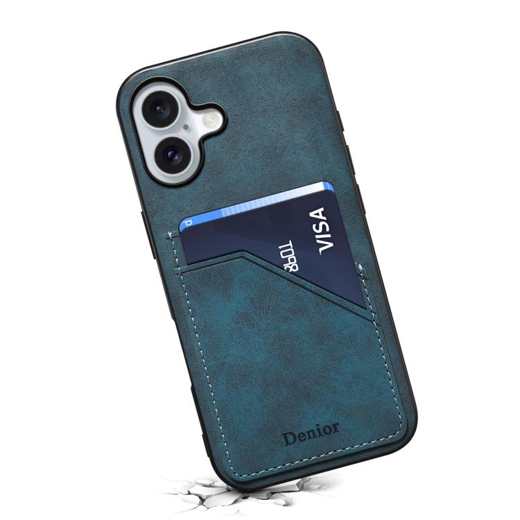 For iPhone 17 Denior D09 PU Dual Card Slot Back Cover Phone Case(Blue) by Denior