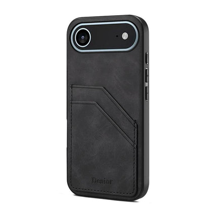 For iPhone Air Denior D09 PU Dual Card Slot Back Cover Phone Case(Black) by Denior