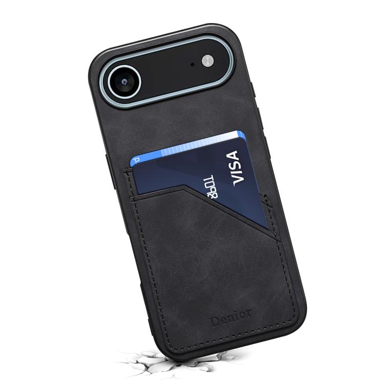 For iPhone Air Denior D09 PU Dual Card Slot Back Cover Phone Case(Black) by Denior