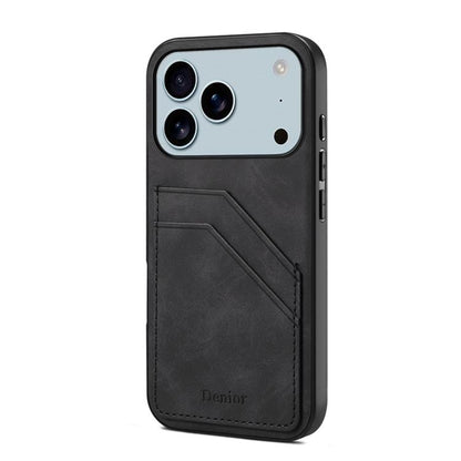 For iPhone 17 Pro Denior D09 PU Dual Card Slot Back Cover Phone Case(Black) by Denior