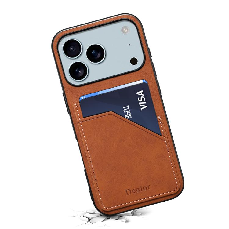For iPhone 17 Pro Denior D09 PU Dual Card Slot Back Cover Phone Case(Brown) by Denior