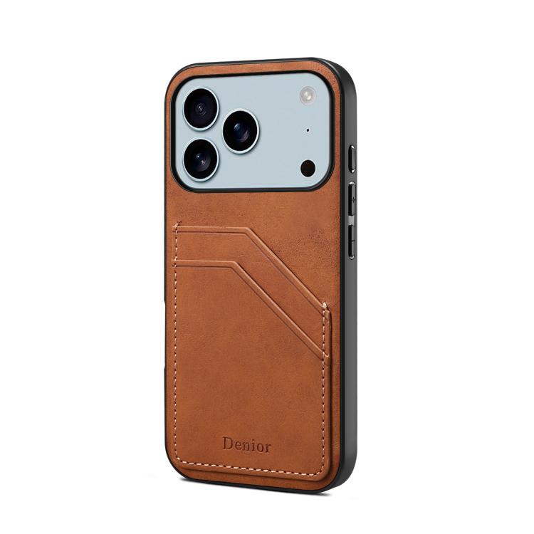 For iPhone 17 Pro Max Denior D09 PU Dual Card Slot Back Cover Phone Case(Brown) by Denior