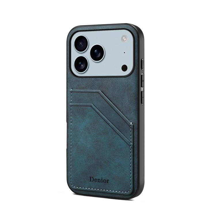 For iPhone 17 Pro Max Denior D09 PU Dual Card Slot Back Cover Phone Case(Blue) by Denior