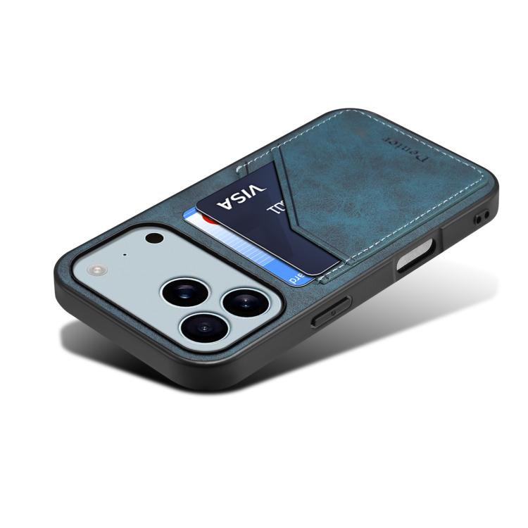 For iPhone 17 Pro Max Denior D09 PU Dual Card Slot Back Cover Phone Case(Blue) by Denior