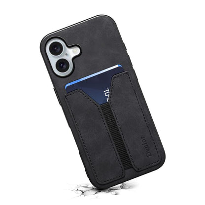 For iPhone 17 Denior D07 DV Elastic Card Slot PU Back Cover Phone Case(Black) by Denior