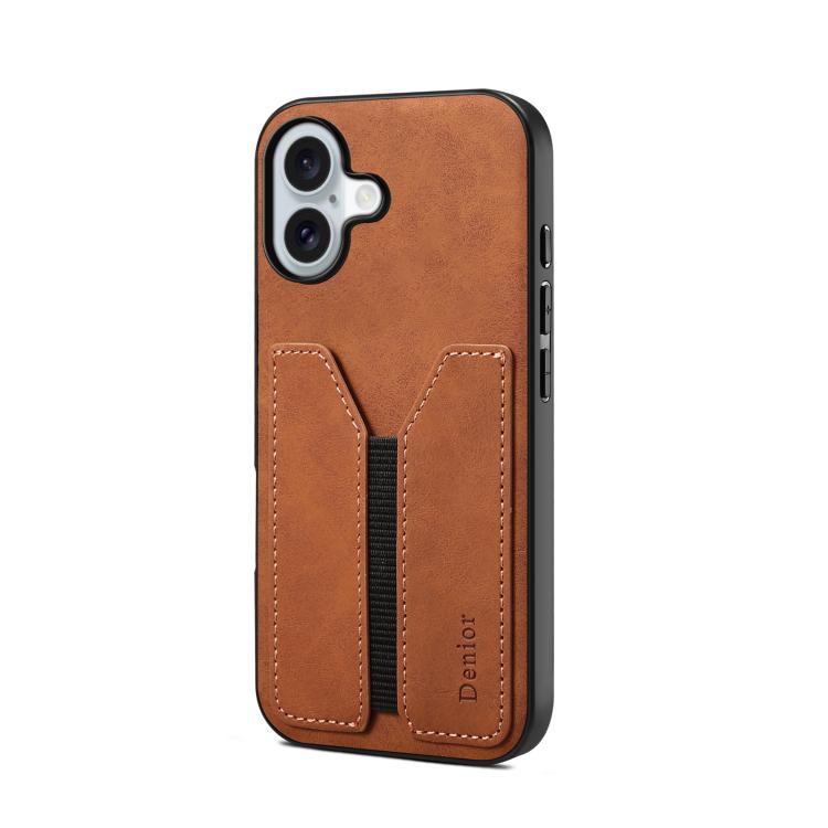 For iPhone 17 Denior D07 DV Elastic Card Slot PU Back Cover Phone Case(Brown) by Denior