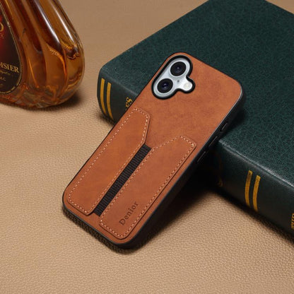 For iPhone 17 Denior D07 DV Elastic Card Slot PU Back Cover Phone Case(Brown) by Denior
