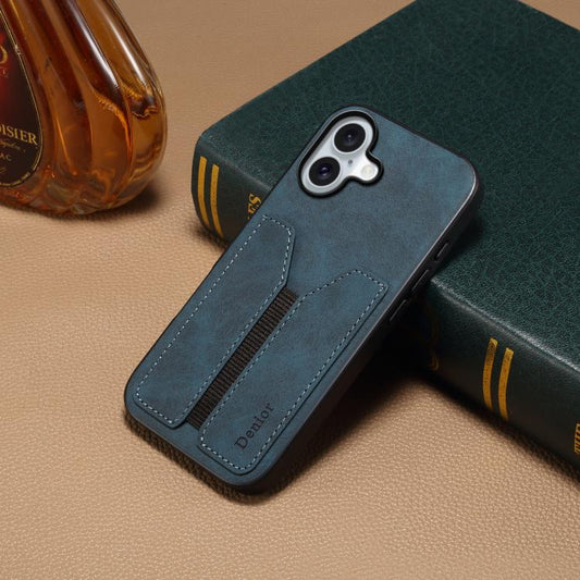 For iPhone 17 Denior D07 DV Elastic Card Slot PU Back Cover Phone Case(Blue) by Denior